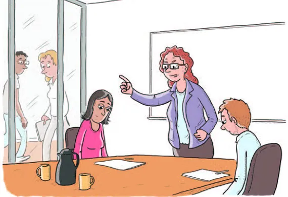 Tegnet billed med to kvinder og en mand